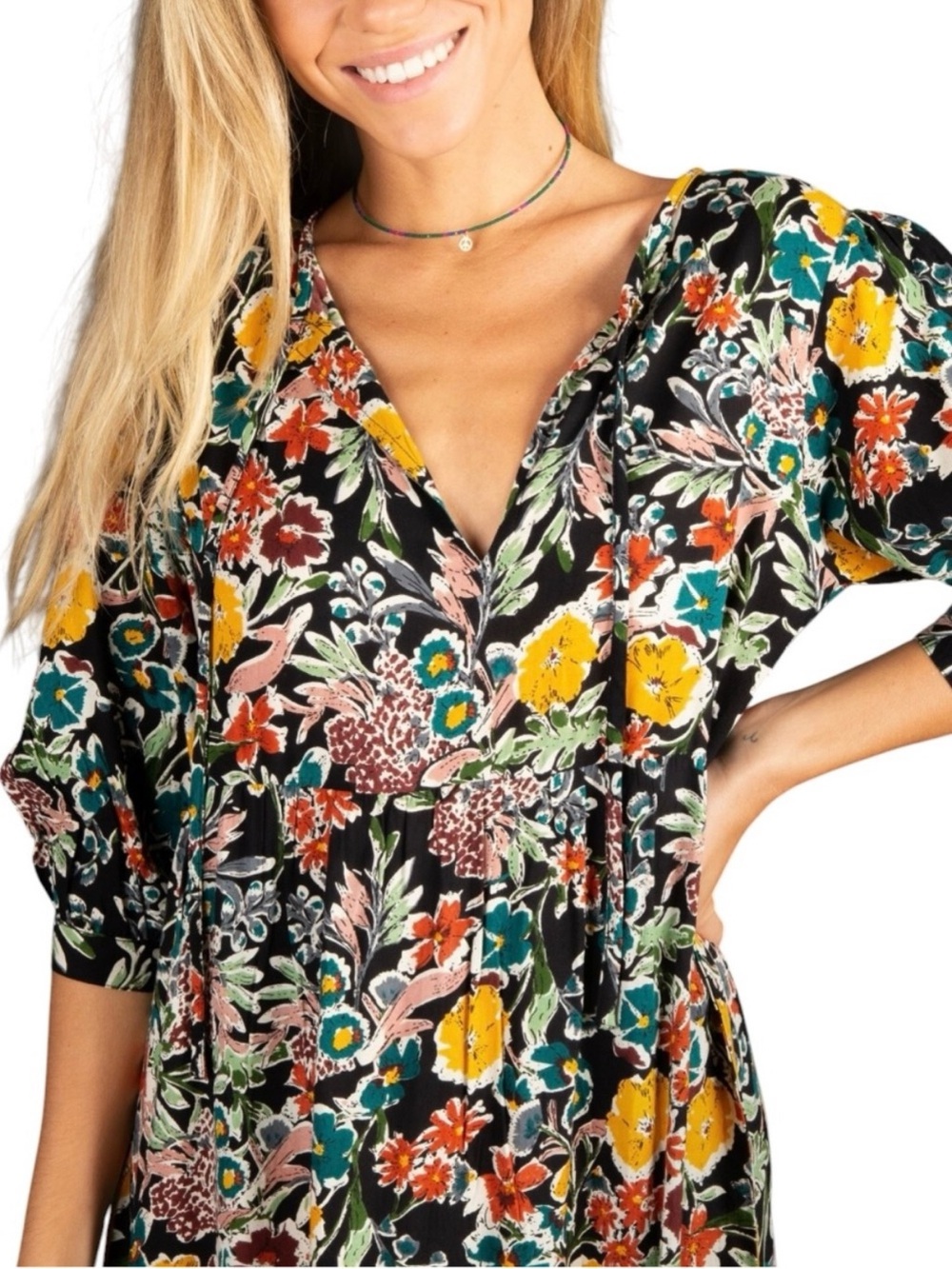 NATURAL LIFE Rayon Maxi Dress Tropical Garden Roses Floral XS NWT - Picture 2 of 11